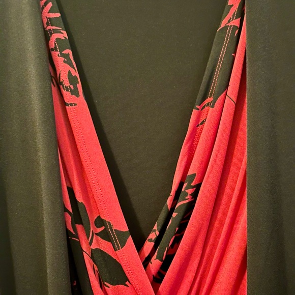 Jaclyn Smith Collection XL Red Black Floral Faux Wrap Dress Overlay Cardigan - Picture 11 of 16